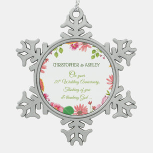 Religiöse Blumen zum 20. Hochzeitstag Schneeflocken Zinn-Ornament