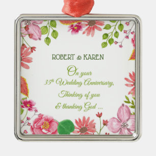 Religiöse Blumen zum 35. Hochzeitstag Ornament Aus Metall
