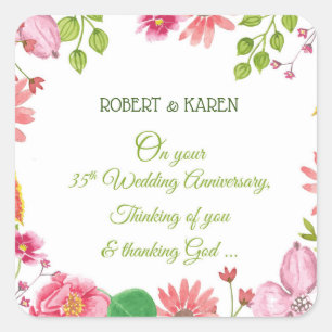 Religiöse Blumen zum 35. Hochzeitstag Quadratischer Aufkleber