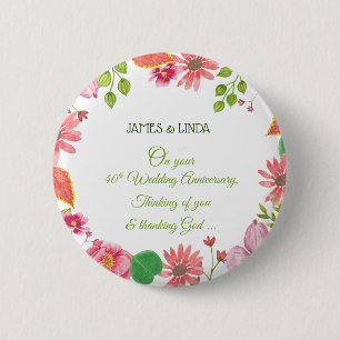 Religiöse Blumen zum 40. Hochzeitstag Button