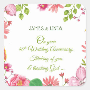 Religiöse Blumen zum 40. Hochzeitstag Quadratischer Aufkleber