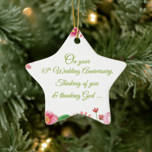Religiöse Blumen zum 45. Hochzeitstag Keramik Ornament
