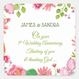 Religiöse Blumen zum 5. Hochzeitstag Quadratischer Aufkleber