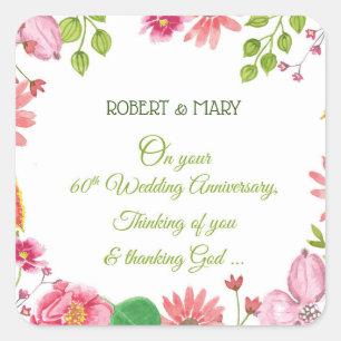 Religiöse Blumen zum 60. Hochzeitstag Quadratischer Aufkleber