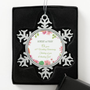 Religiöse Blumen zum 60. Hochzeitstag Schneeflocken Zinn-Ornament