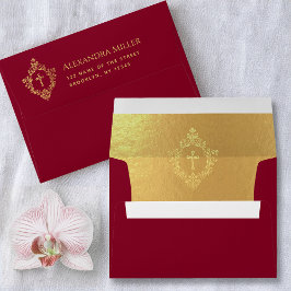 Religiöse Burgundy Imitats Gold Cross Wappen Elega