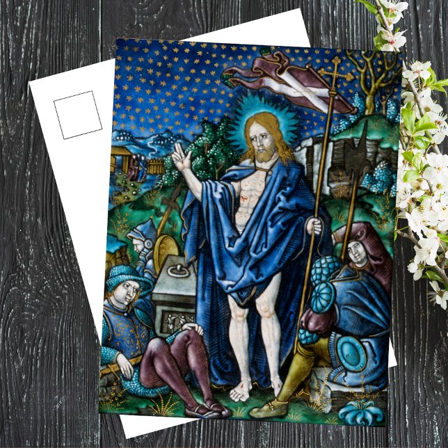 Religiöse Christlich-katholische Osterwiederaufers Feiertagspostkarte (Religious Christian Catholic Easter Pascha Resurrection of Jesus Christ is risen Holiday Postcard)