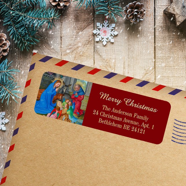 Religiöse Christliche Weihnachtskrippe im Mittelal (Religious Medieval Catholic Christian Christmas Nativity Scene Return Address Label)