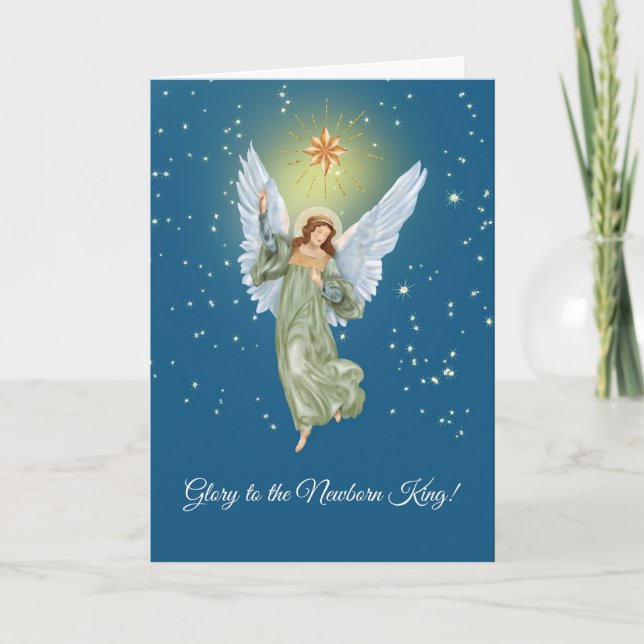 Religiöse Christliche Weihnachtsnacht Angel Starry Karte (Vorderseite)