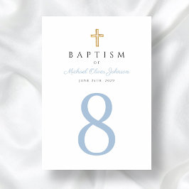 Religiöse Cross Baby Blue Boy Taufe Tischnummer