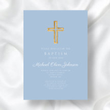 Religiöse Cross Baby Blue Script Boy Taufe