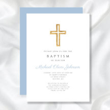 Religiöse Cross Baby Blue Script Boy Taufe