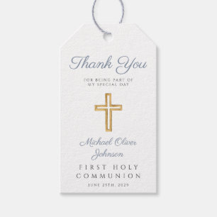 Religiöse Cross Boy Blue Stripes erste Kommunion Geschenkanhänger