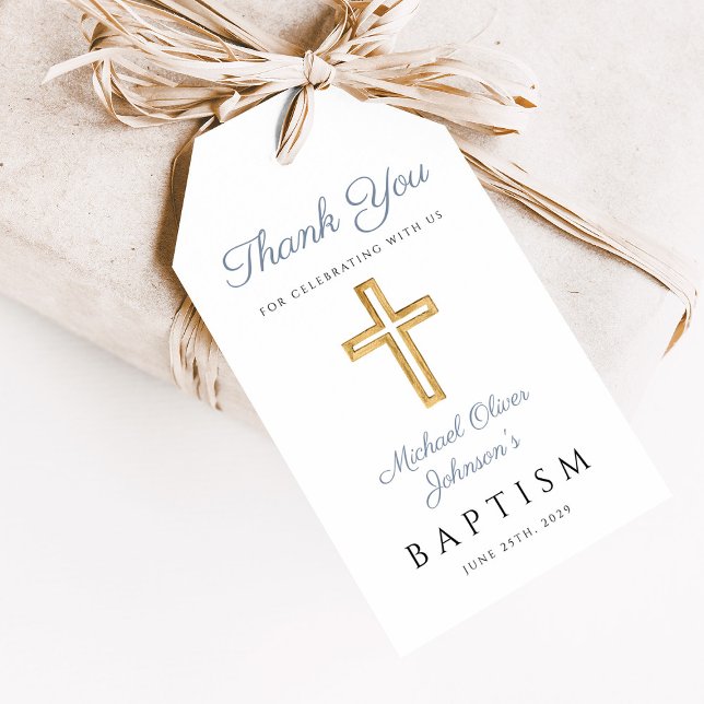 Religiöse Cross Boy Blue Taufe Geschenkanhänger (Religious Cross Boy Blue Baptism Gift Tags)