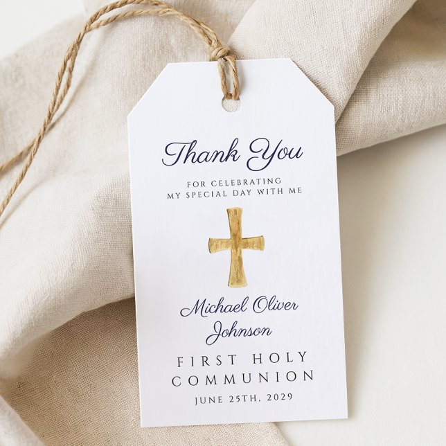 Religiöse Cross Boy Navy Blue First Communation Geschenkanhänger (Religious Cross Boy Navy Blue First Communion Gift Tags)