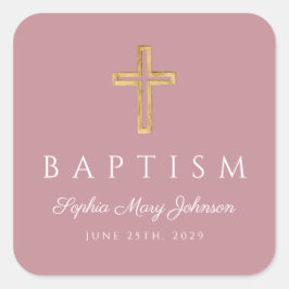 Religiöse Cross Dusty Pink Girl Taufe Quadratischer Aufkleber