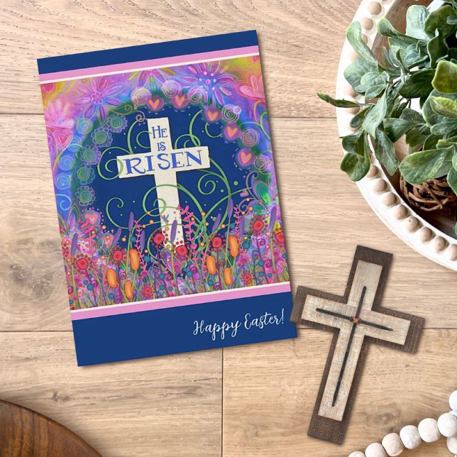 Religiöse Cross floral glücklich Oster ist er Rise Karte (Von Creator hochgeladen)