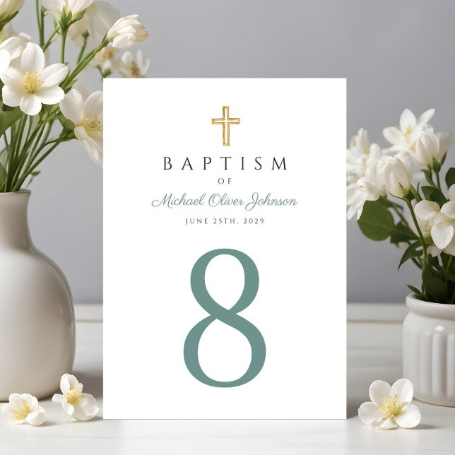 Religiöse Cross Green Boy Taufe Tischnummer (Religious Cross Green Boy Baptism Table Number)