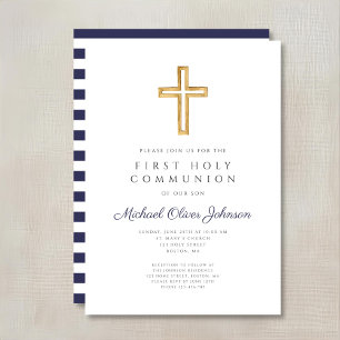 Religiöse Cross Navy Blue Boy First Communion Einladung