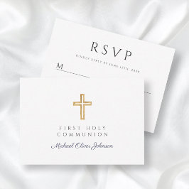 Religiöse Cross Navy Blue Boy First Communion RSVP Karte