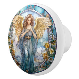 Religiöse, elegante Imitate aus Buntglas Angel Keramikknauf
