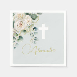 Religiöse Elegante Rose Grünes Wash Cross Serviette