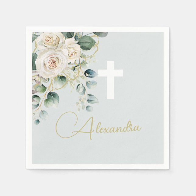 Religiöse Elegante Rose Grünes Wash Cross Serviette (Vorderseite)