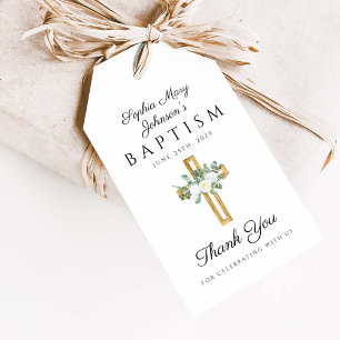 Religiöse, florale Taufe Vielen Dank Geschenkanhänger