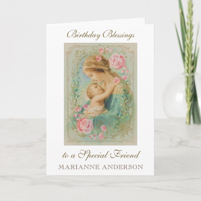 Religiöse Freundin zum Geburtstag Jungfrau Mary Je Karte (Vorderseite)