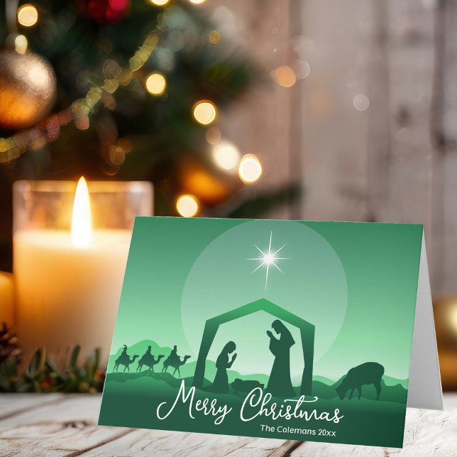 Religiöse Frohe Weihnachten Grüne Weihnachtskrippe (Von Creator hochgeladen)