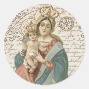 Religiöse Gesegnete Jungfrau Maria Jesus Vintage Runder Aufkleber