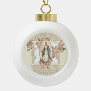 Religiöse, gesegnete Jungfrau Maria Vintage Rose Keramik Kugel-Ornament