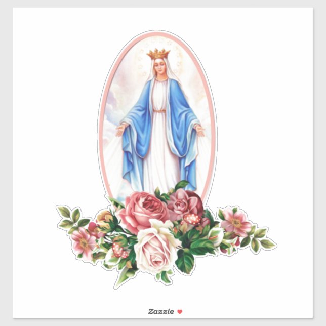 Religiöse gesegnete Jungfrau Mary Floral Wreath Vi Aufkleber (Blatt)