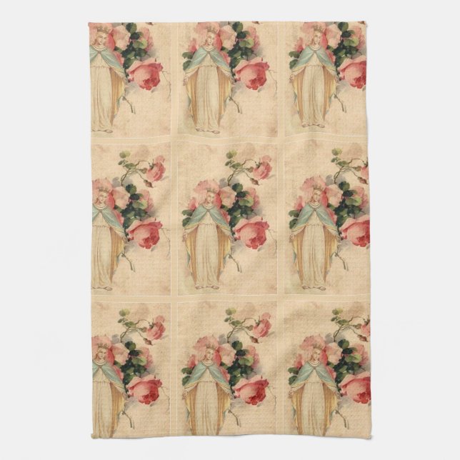 Religiöse gesegnete Jungfrau-Mutter-Mary-Rosen Geschirrtuch (Vertikal)