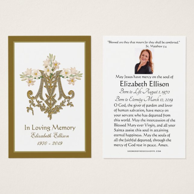 Religiöse Goldmedaillen-Marian Cross Funeral Lilie (Vorne & Hinten)