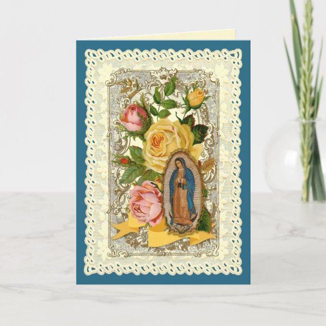 Religiöse Guadalupe-Blume Katholische Geburt Feiertagskarte (Vorderseite)
