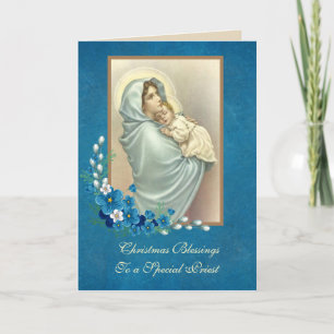 Religiöse Heilige Mutter Baby Jesus Florales Weihn Feiertagskarte
