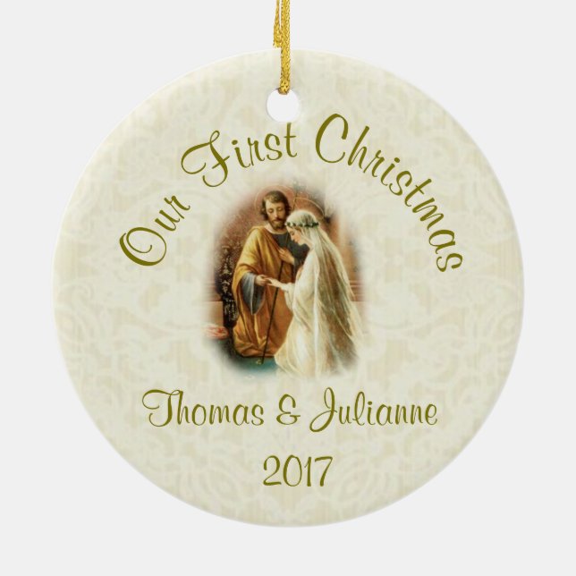 Religiöse Hochzeit Erste Weihnachtszeit Keramikornament (Hinten)
