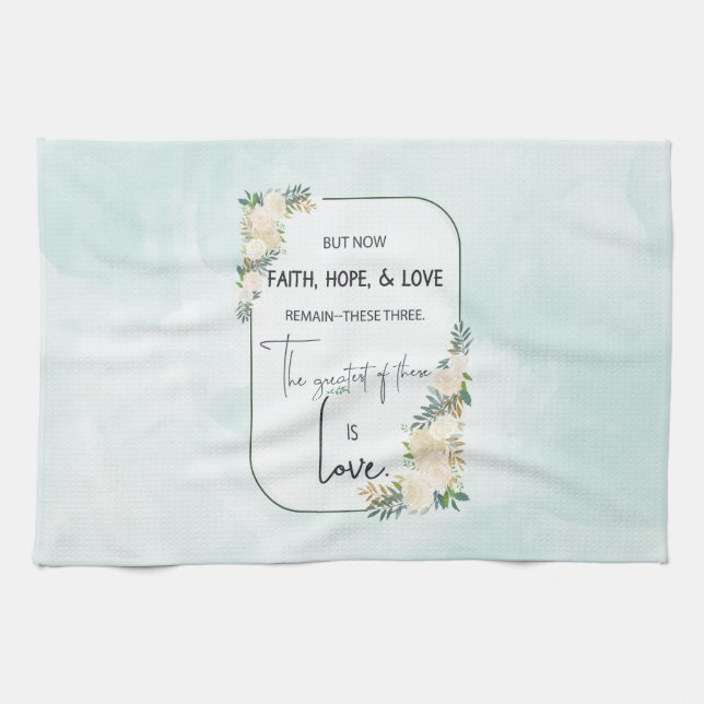 Religiöse Hochzeitstag-Jubiläum Faith Hope-Liebe Geschirrtuch (Horizontal)