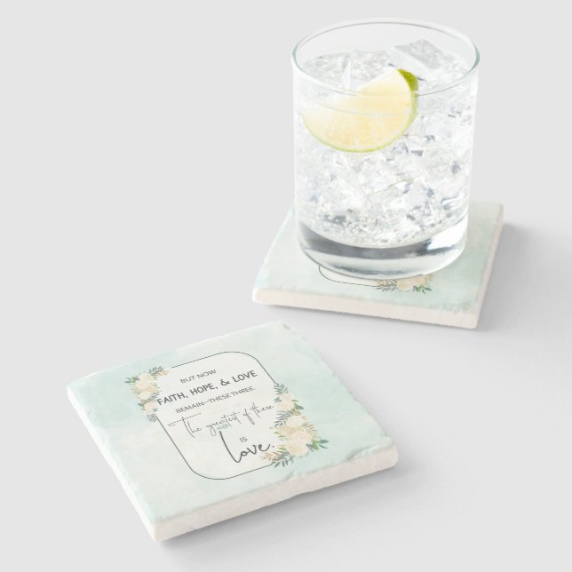 Religiöse Hochzeitstag-Jubiläum Faith Hope-Liebe Steinuntersetzer (Seitenansicht)