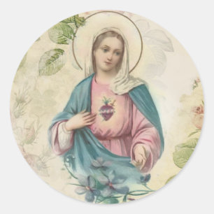 Religiöse Jungfrau Maria Unbeflecktes Herz Vintage Runder Aufkleber