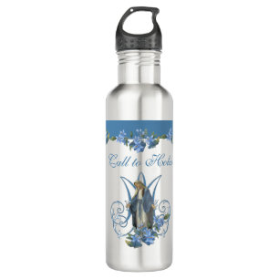 Religiöse Jungfrau Mary Blue Blume 24 oz.  Edelstahlflasche
