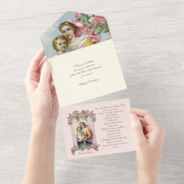 Religiöse Jungfrau Mary Blue Floral Geburtstag All In One Einladung