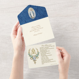 Religiöse Jungfrau Mary Blue Floral Geburtstag Vin All In One Einladung