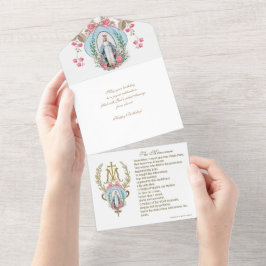 Religiöse Jungfrau Mary Blue Floral Geburtstag Vin All In One Einladung