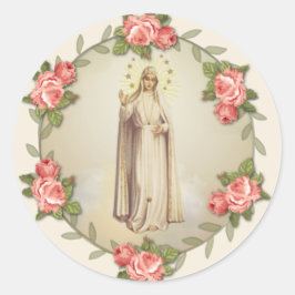 Religiöse Jungfrau Mary Fatima Pink Roses Runder Aufkleber