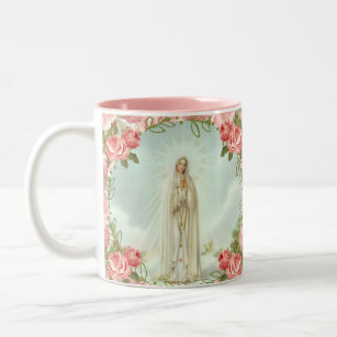Religiöse Jungfrau Mary Fatima Rosa Vintage Rose  Zweifarbige Tasse