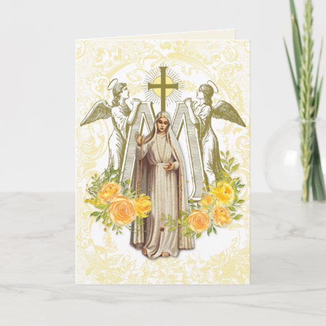 Religiöse Jungfrau Mary Fatima Vintage Blumenkarte Karte (Vorderseite)
