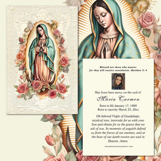 Religiöse Jungfrau Mary Funeral Guadalupe Platzkarte (Our Lady of Guadalupe Funeral Memorial Prayer Cards)