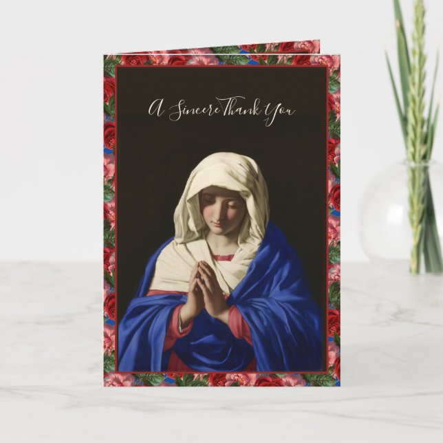 Religiöse Jungfrau Mary in Gebet Rose Schrift Karte (Vorderseite)